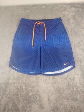 Nike Men's Royal Blue Athletic Shorts with Orange Drawstring Size Large